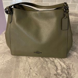 Olive green Hallie coach bag. New but tags have been removed.